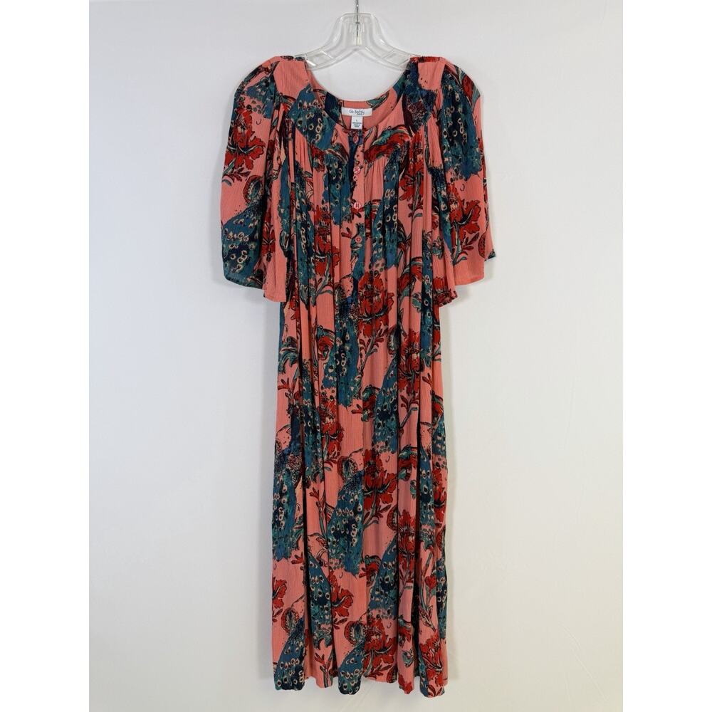 Go Softly Patio Muumuu Dress Plus Size Large Loose Airy Floral Rayon Mumu Caftan